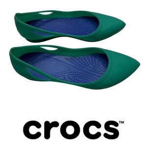 Crocs Rio Pointed Toe Ballet Flats Jellies Green Ocean size 6